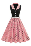 Blue A Line Polka Dots Shawl Lapel 1950s Dress