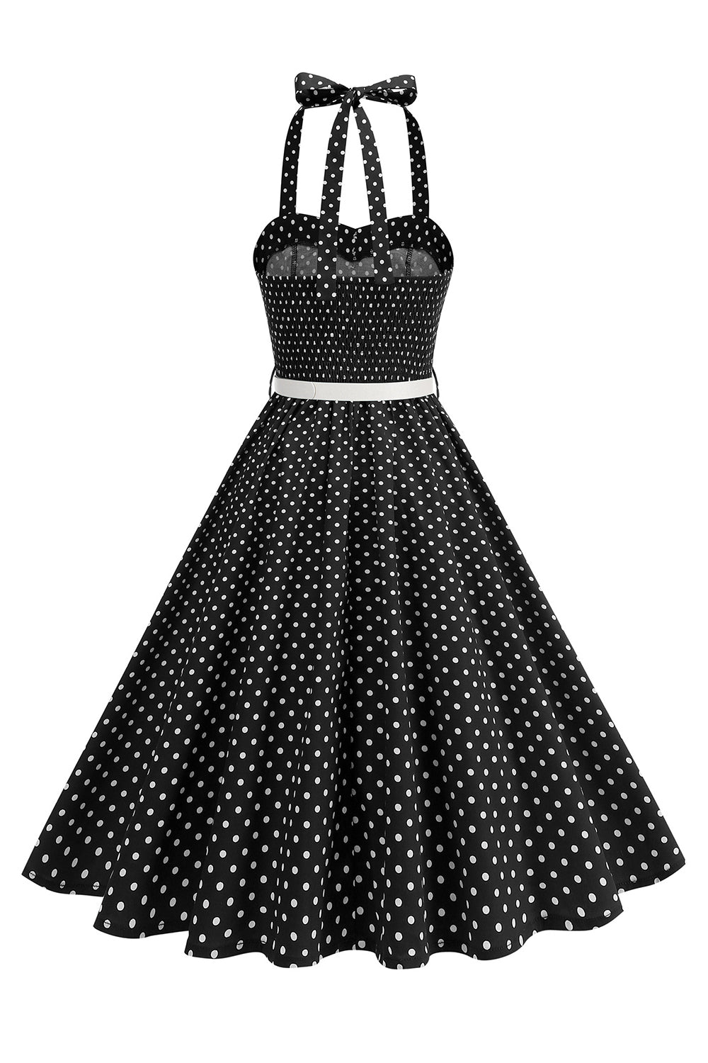Zapaka Women Polka Dots 1950s Dress with Belt Halter Black A Line Bowed Midi Vintage Dress, Black / L Zapaka Women Polka Dots 1950s Dress with Belt Halter Black A Line Bowed Midi Vintage Dress, Black / L