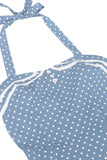 Polka Dots Halter Black A Line 1950s Dress with Bow