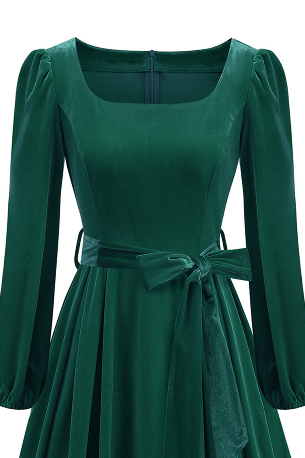 Zapaka Women Dark Green 1950s Dress with Belt Square Neck A Line Bowed Midi Vintage Dress ZAPAKA Zapaka Women Dark Green 1950s Dress with Belt Square Neck A Line Bowed Midi Vintage Dress ZAPAKA