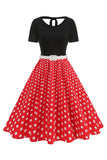 Round Neck Black Polka Dots A Line 1950s Dress