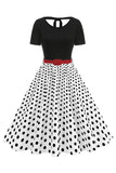 Round Neck Black Polka Dots A Line 1950s Dress