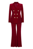 Dark Red 2-Piece Double Breasted Velvet Peak Lapel Women Suits