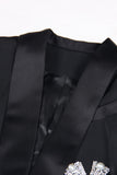 Black Velevt Shawl Lapel Women Blazer with Bow