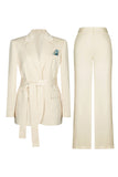Ivory 2-Piece Notched Lapel Women Suits with Belt