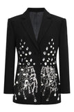 Beaded Black Sequin Notched Lapel Women Blazer