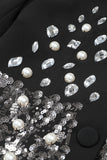 Beaded Black Sequin Notched Lapel Women Blazer