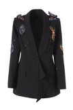 Black Beaded Applqiued One Button Shawl Lapel Blazer