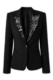 Black Mirror Beaded Peak Lapel One Button Blazer