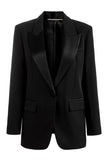 Black Peak Lapel One Button Satin Blazer