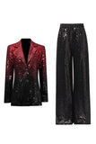 Sparkly 2-Piece Black Red Single Breasted Notched Lapel Women Prom Suits