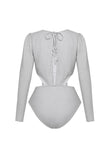 Silver Long Sleeves 2 Piece Swimsuit with Beach Dress