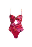 Red Spaghetti Straps 2 Piece Cut Out Swimsuit with Beach Dress
