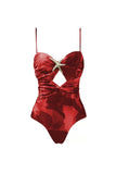 Red Spaghetti Straps 2 Piece Cut Out Swimsuit with Beach Dress