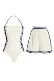White 2 Piece Halter Swimsuit with Short Set