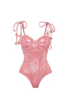 Blush 2 Piece Spaghetti Straps Appliqued Swimsuit with Beach Dress