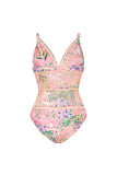Pink Floral Ruffled Spaghetti Straps 2 Piece Swimsuit with Beach Dress