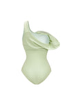Green One Shoulder Corset Ruched Swimsuit with Cover Up