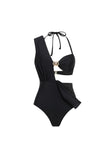 Black Convertible 3 Piece Halter Swimsuit with Cover Up