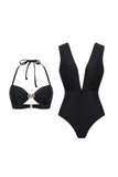 Black Convertible 3 Piece Halter Swimsuit with Cover Up