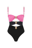 Black Spaghetti Straps 2 Piece Cut Out Swimsuit with Beach Dress