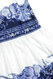 2 Piece White and Blue V-Neck Print Flower Swimsuit with Cover Up