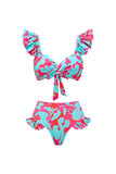 3 Piece Blue and Fuchsia Printed Swimwear with Cover Up Skirt