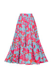 3 Piece Blue and Fuchsia Printed Swimwear with Cover Up Skirt