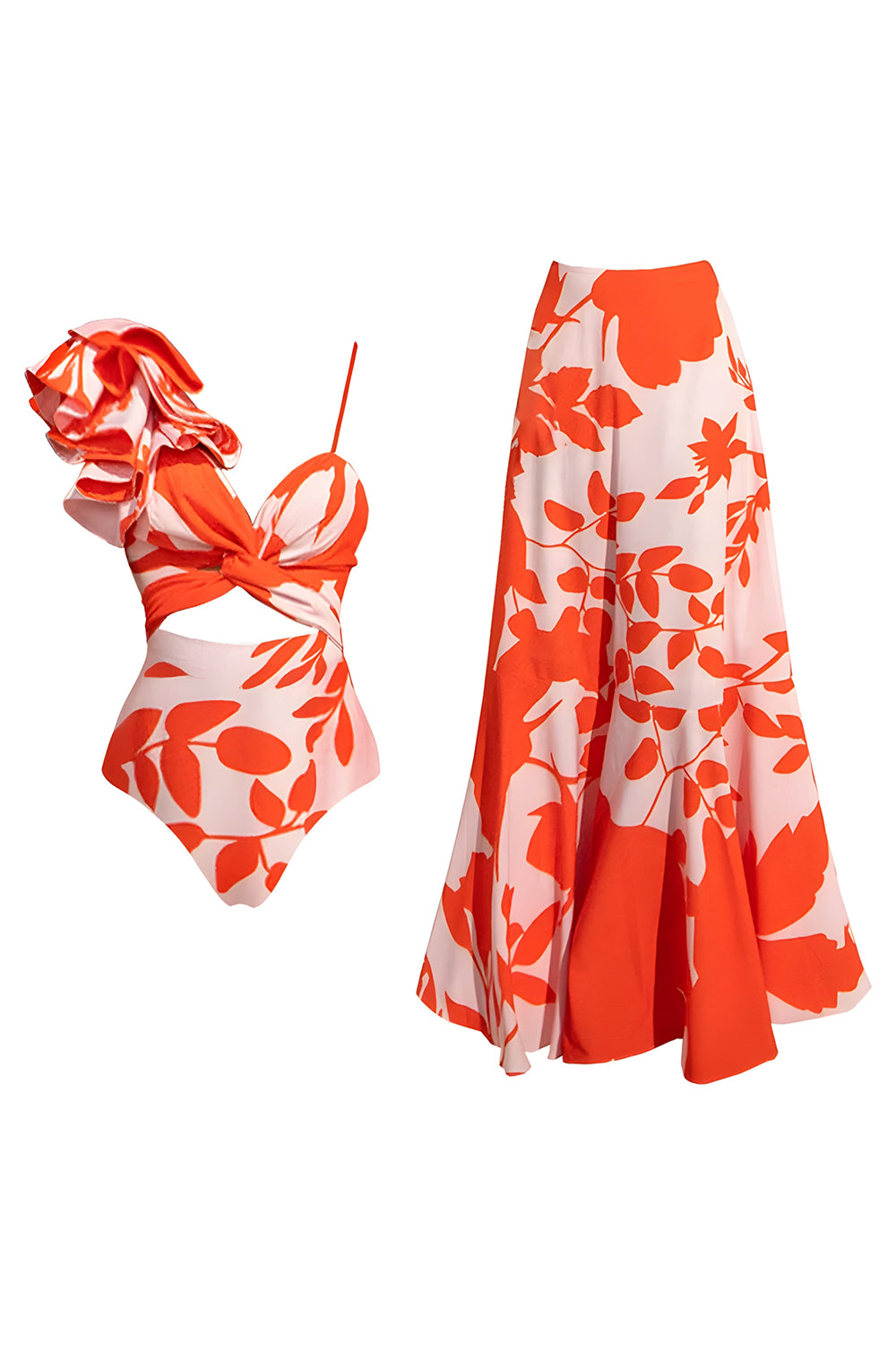 ZAPAKA Women Orange Spaghetti Straps Swimwear with Beach Dress Ruffled 2 Piece Cut Out Bathing Suit, Orange / XL ZAPAKA Women Orange Spaghetti Straps Swimwear with Beach Dress Ruffled 2 Piece Cut Out Bathing Suit, Orange / XL