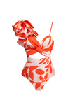 Orange Spaghetti Straps Ruffled 2 Piece Swimwear with Beach Dress