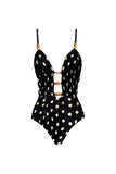 Black White Dots Spaghetti Straps 2 Piece Cut Out Swimsuit with Cover Up