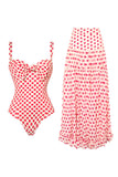 Blue Heart-Patterned 2 Piece Spaghetti Straps Swimsuit with Cover Up