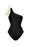Black 2 Piece One Shoulder Appliqued Butterfly Swimsuit with Beach Dress