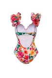 Red Flower 2 Piece Ruffled Swimsuit with Cover Up