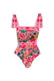 2 Piece Fuchsia Floral Tummy Control Swimsuit with Beach Dress