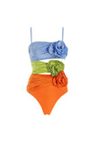 2 Piece Spaghetti Straps Orange 3D Flowers Swimsuit with Cover Up