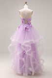 Lilac Organza Sweetheart A-Line Lace-Up Back Long Prom Dress with Appliques