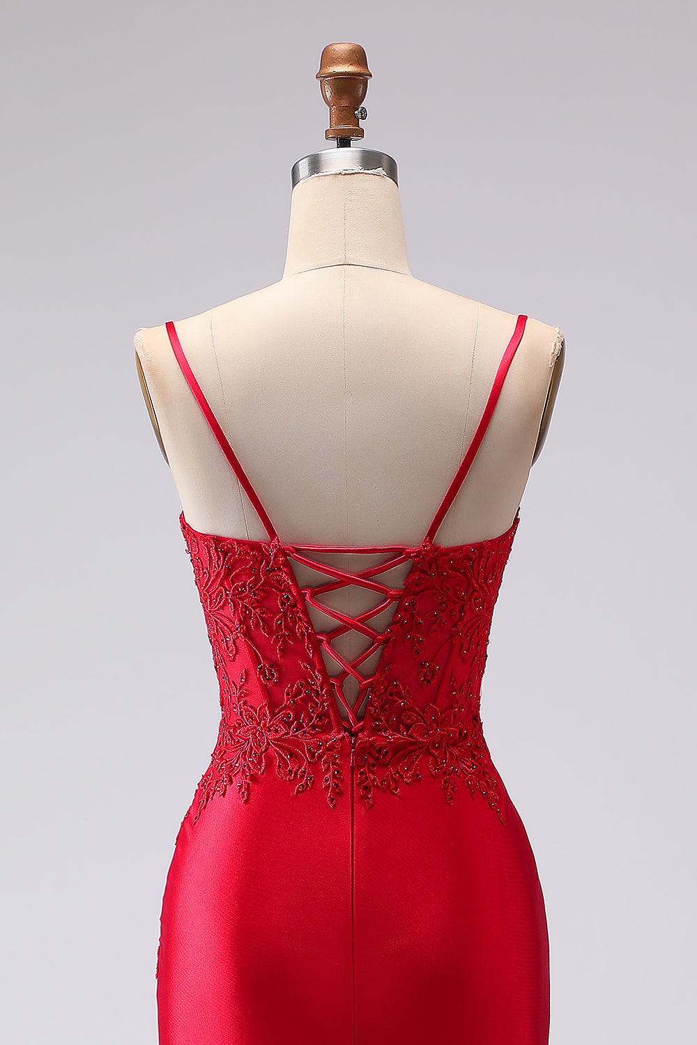 ZAPAKA Women Red Long Prom Dress with Slit Mermaid Satin Spaghetti Straps Embroidered Formal Dress with Lace Up Back ZAPAKA Women Red Long Prom Dress with Slit Mermaid Satin Spaghetti Straps Embroidered Formal Dress with Lace Up Back