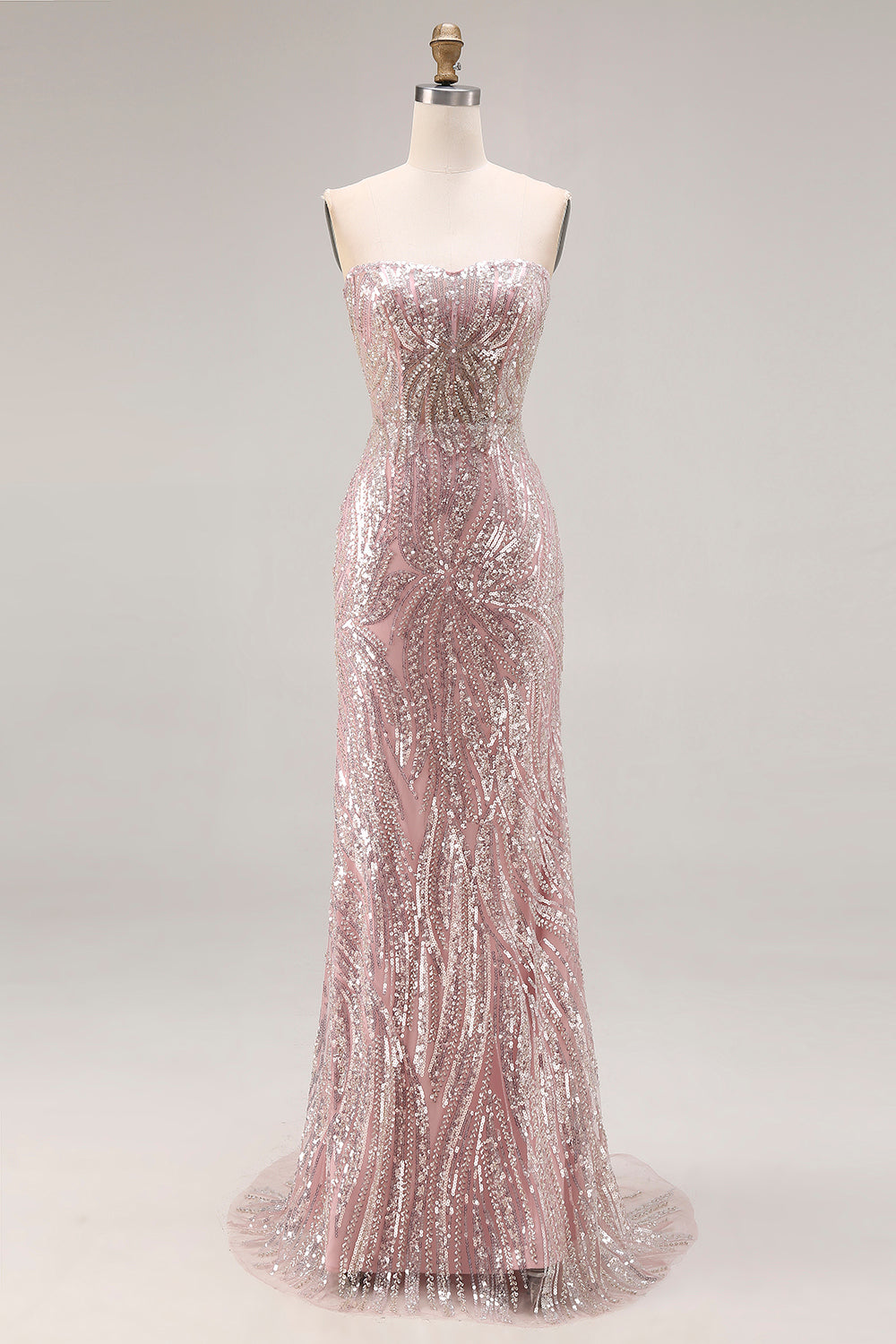 Sparkly Light Pink Strapless Sheath Long Prom Dress with Sequins, Light Pink / UK6 Sparkly Light Pink Strapless Sheath Long Prom Dress with Sequins, Light Pink / UK6