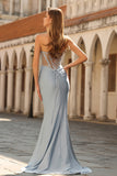 Sky Blue Strapless Mermaid Corset Beaded Long Prom Dress with Sequins