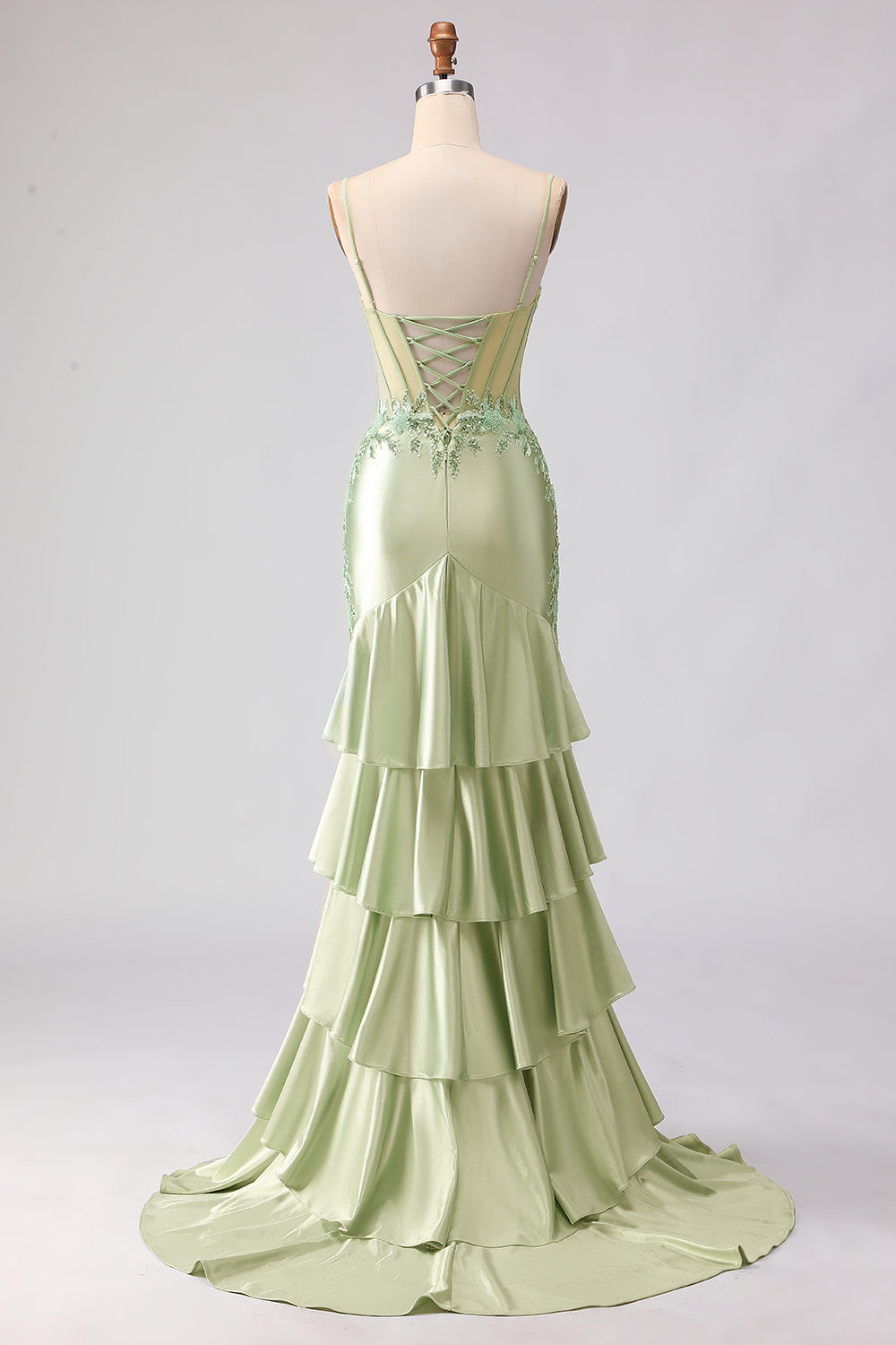 ZAPAKA Women Light Green Long Prom Dress with Lace Up Back Mermaid
