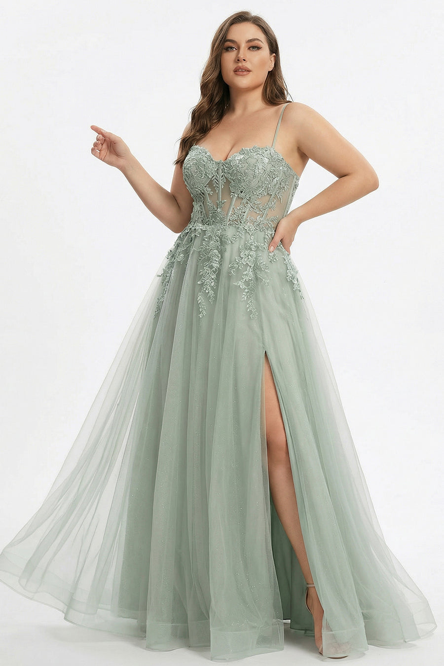 sage green prom dress plus size La Femme Dress 31570 Plus-Size Formal Prom Dress Sage / 18W
