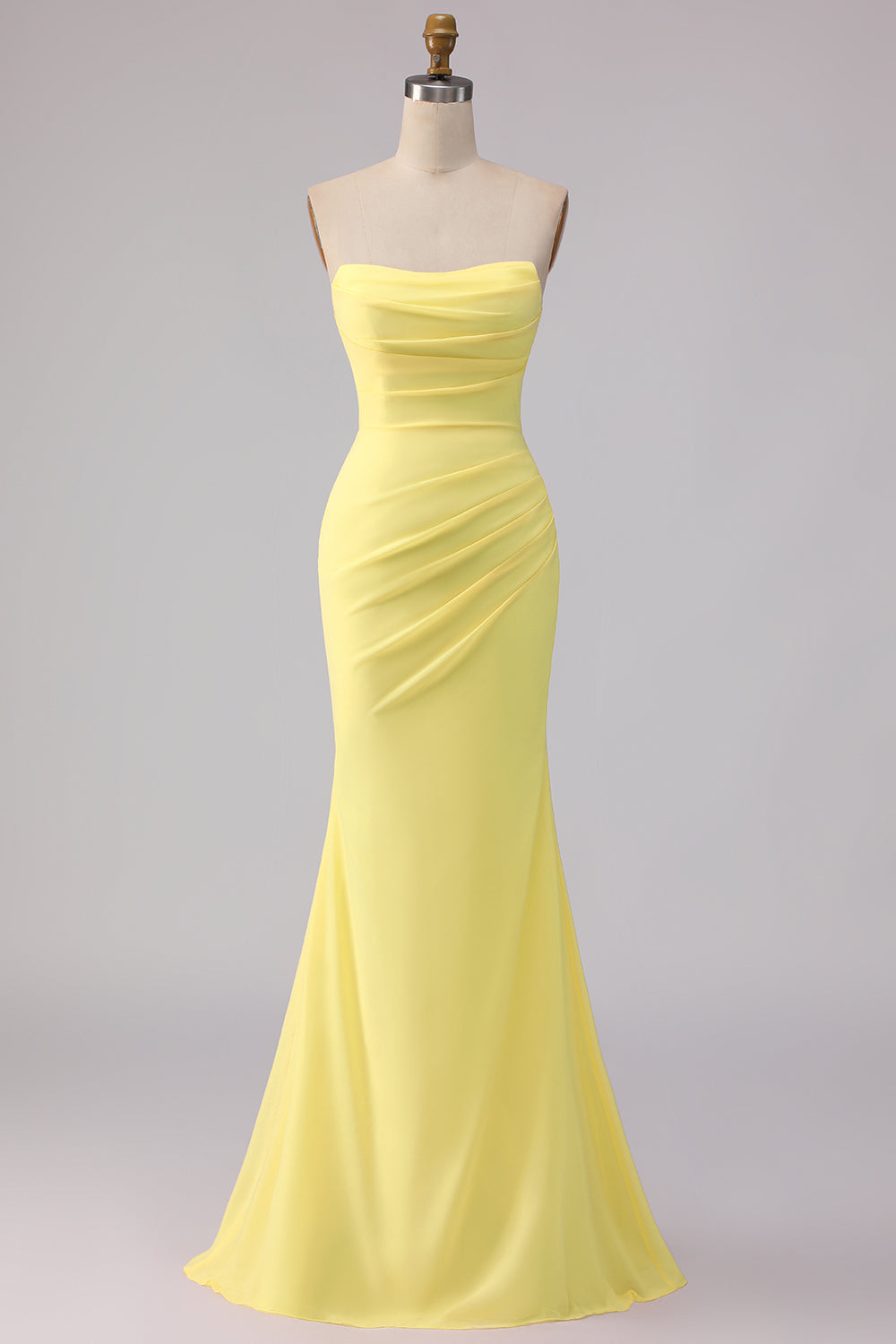 Zapaka Women Yellow Long Bridesmaid Dress Mermaid Strapless Satin Wedding Guest Dress, Yellow / US16 Zapaka Women Yellow Long Bridesmaid Dress Mermaid Strapless Satin Wedding Guest Dress, Yellow / US16