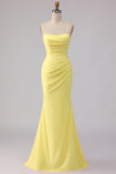 Yellow Strapless Mermaid Long Bridesmaid Dress