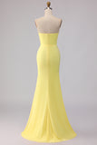 Yellow Strapless Mermaid Long Bridesmaid Dress