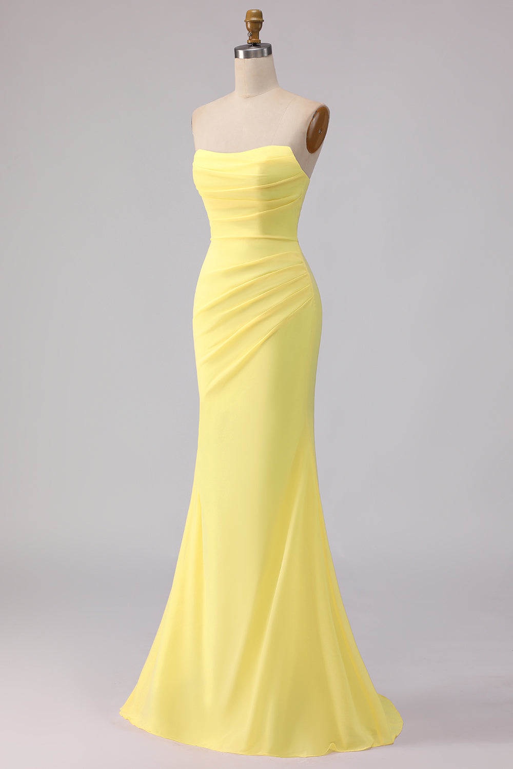 Zapaka Women Yellow Long Bridesmaid Dress Mermaid Strapless Satin Wedding Guest Dress, Yellow / US16 Zapaka Women Yellow Long Bridesmaid Dress Mermaid Strapless Satin Wedding Guest Dress, Yellow / US16