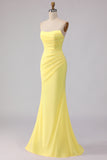 Yellow Strapless Mermaid Long Bridesmaid Dress