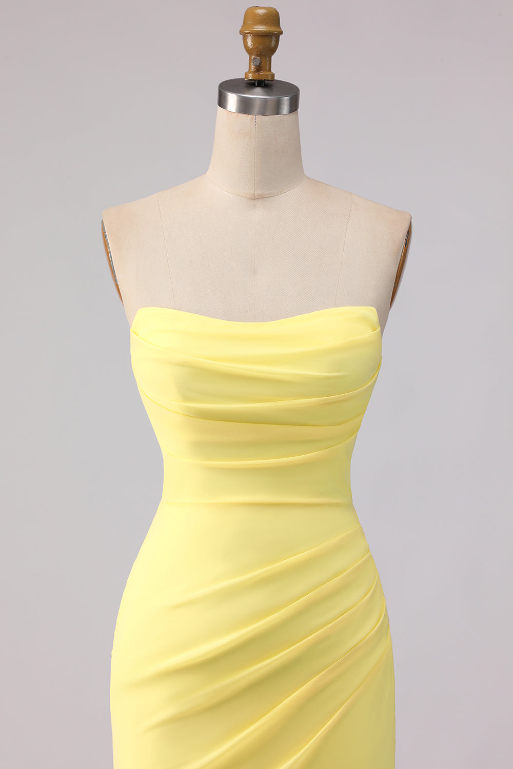 Zapaka Women Yellow Long Bridesmaid Dress Mermaid Strapless Satin Wedding Guest Dress, Yellow / US16 Zapaka Women Yellow Long Bridesmaid Dress Mermaid Strapless Satin Wedding Guest Dress, Yellow / US16