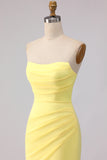 Yellow Strapless Mermaid Long Bridesmaid Dress