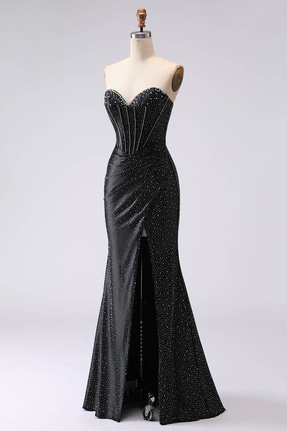 ZAPAKA Women Sparkly Black Long Prom Dress with Slit Mermaid Beaded